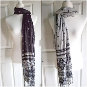 Christopher and Banks Reversible Scarf Shawl Black Silver White